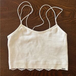 Gilly Hicks Lace Back Cropped Tank Size S White Bralette